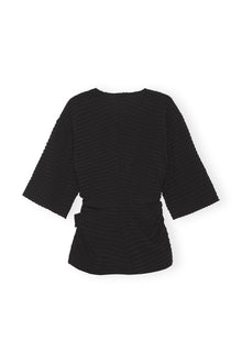 Stretch Seersucker Wrap Blouse | Black