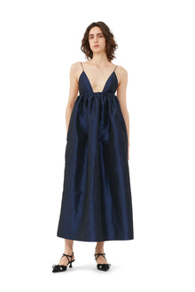 Shiny Taffeta Strap Dress | Sodalite Blue