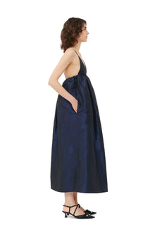 Shiny Taffeta Strap Dress | Sodalite Blue