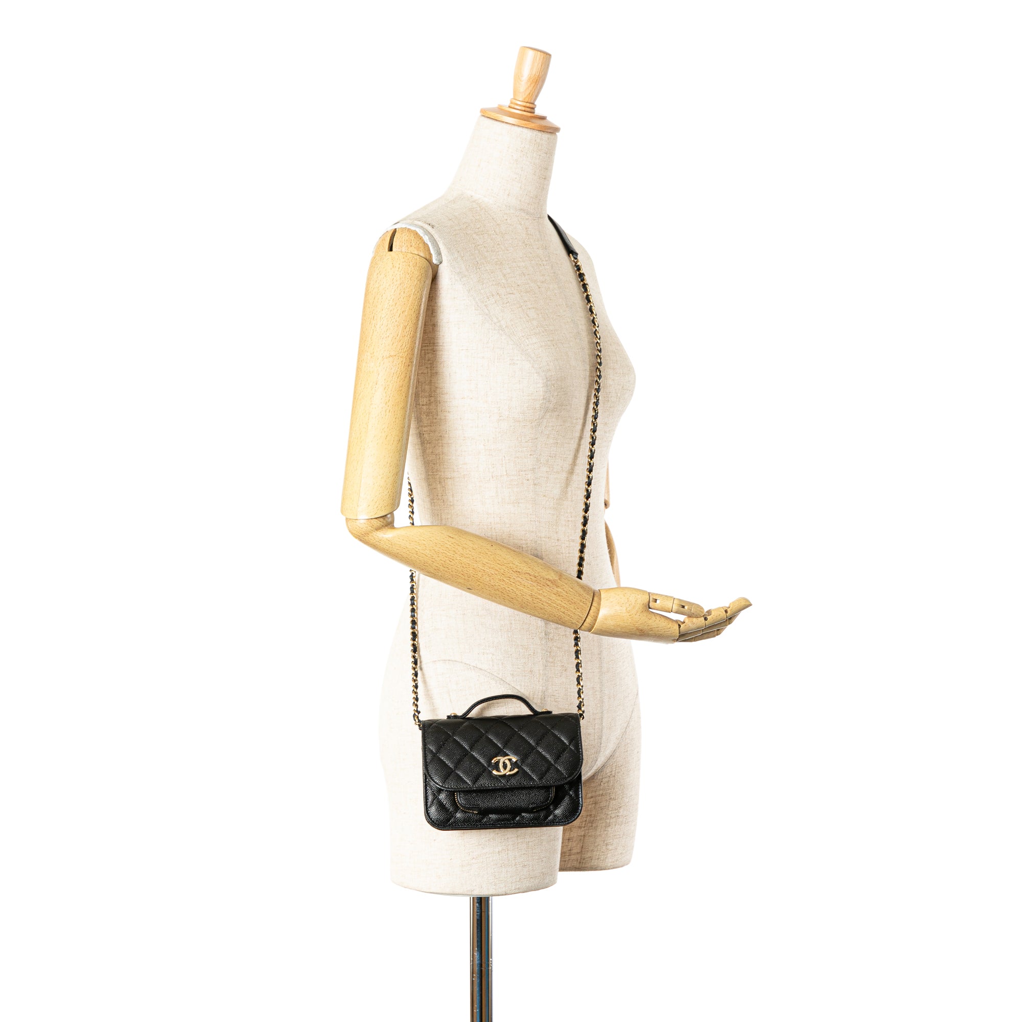 Chanel | Pre-Owned Mini Caviar Business Affinity Top Handle Bag | Black