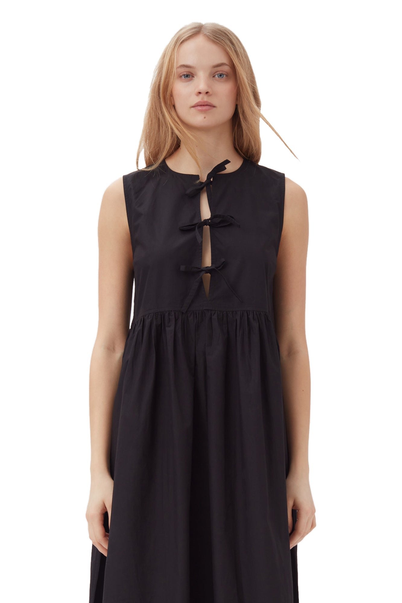 Cotton Poplin Midi Dress | Black