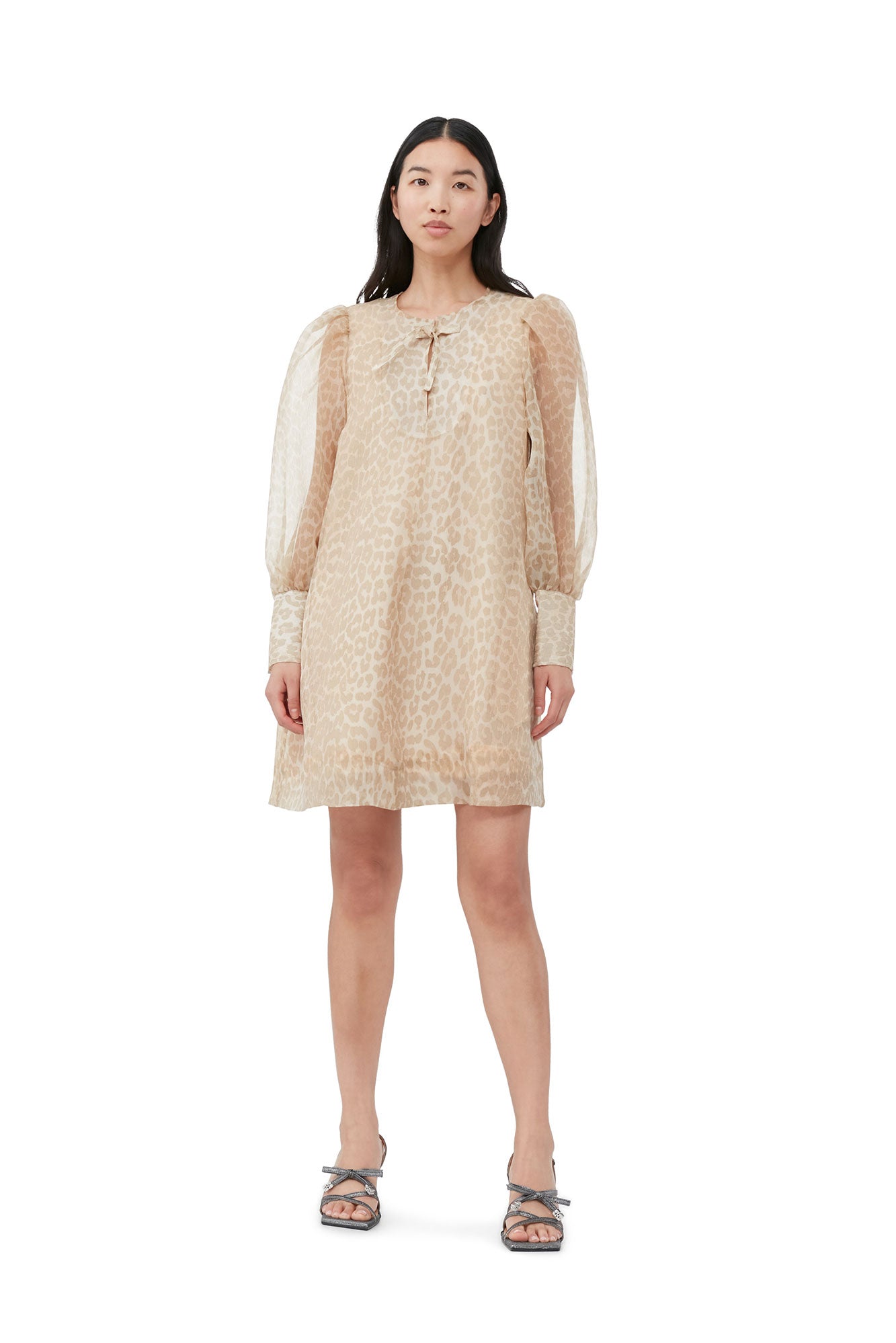 Organza A-shaped Mini Dress | Oyster Gray