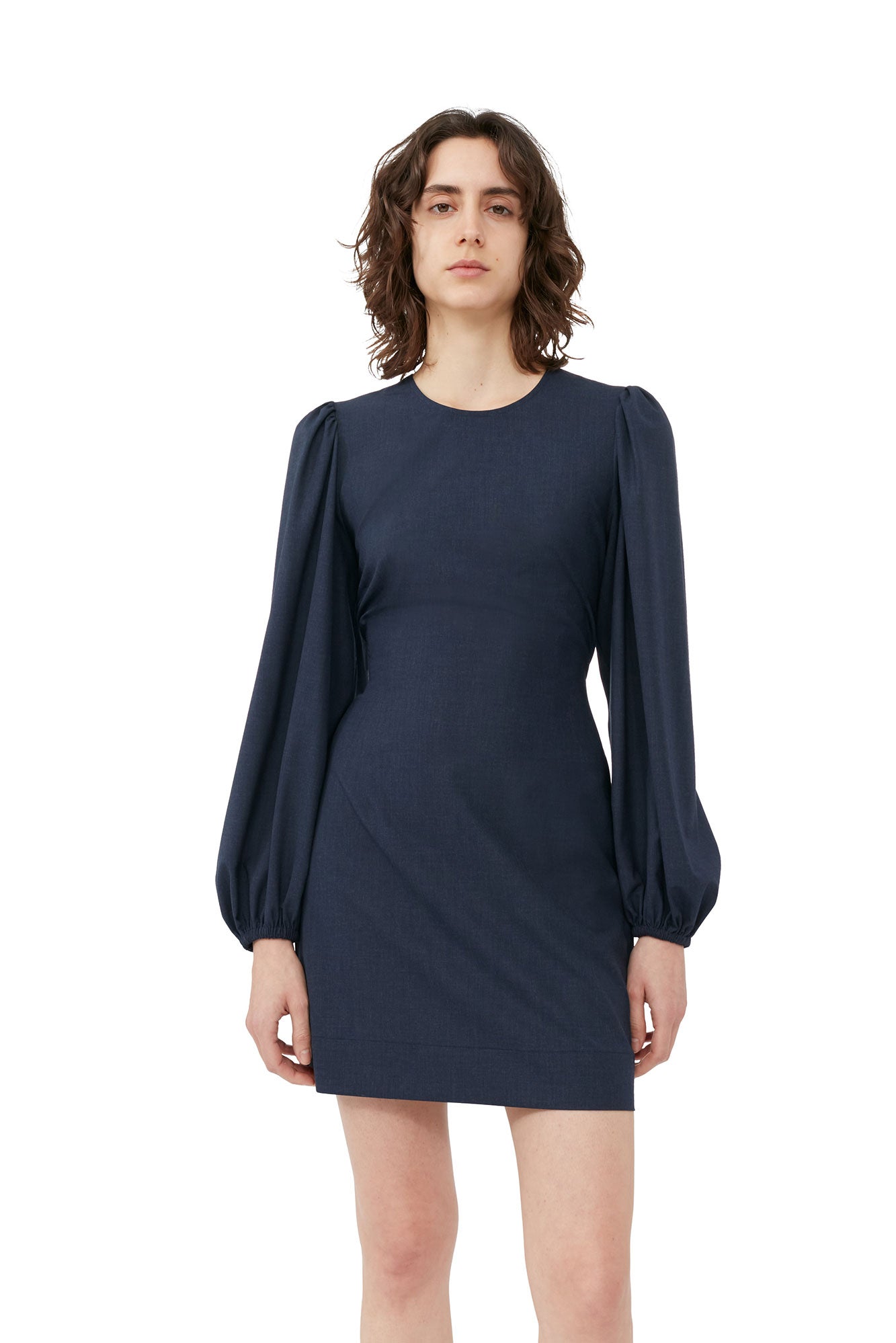 Drapey Melange Open Back Mini Dress | Sky Captain