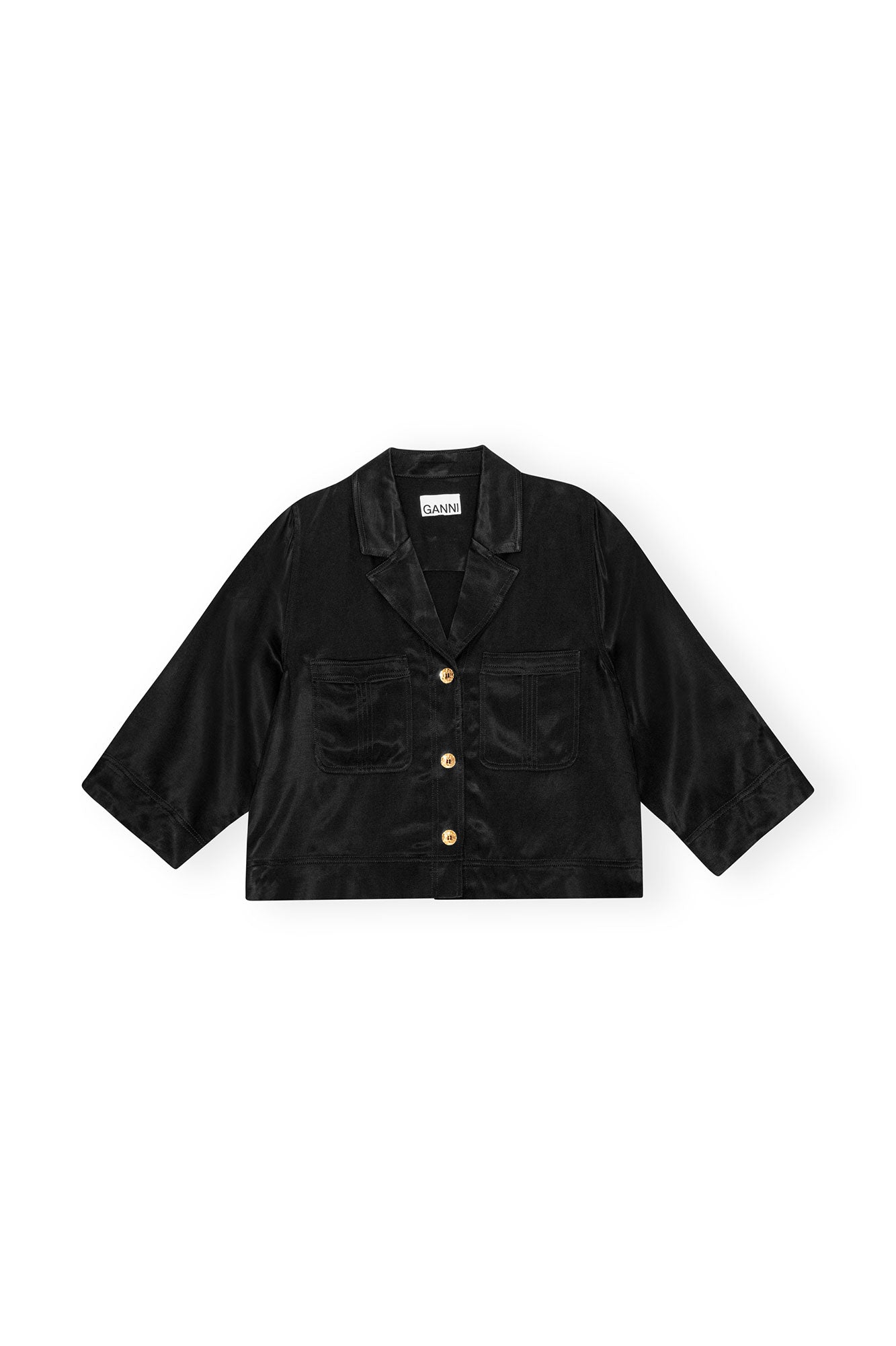 Washed Satin Crop Shirt | Black