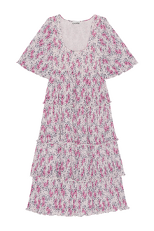 Pleated Georgette Flounce Smock Midi Dress | Mauve Chalk