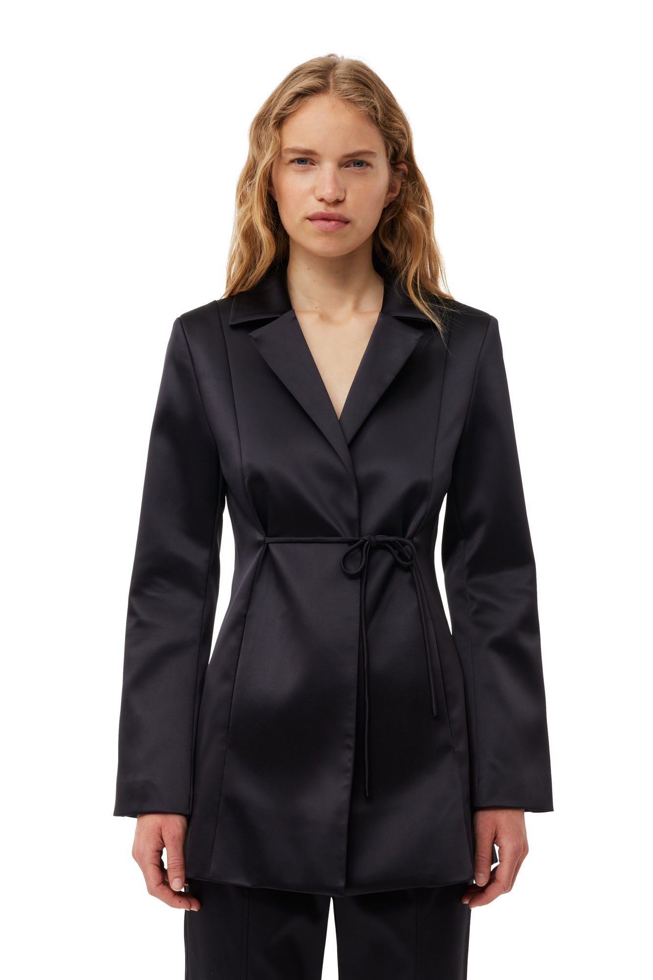Double Satin Tiestring Blazer | Black
