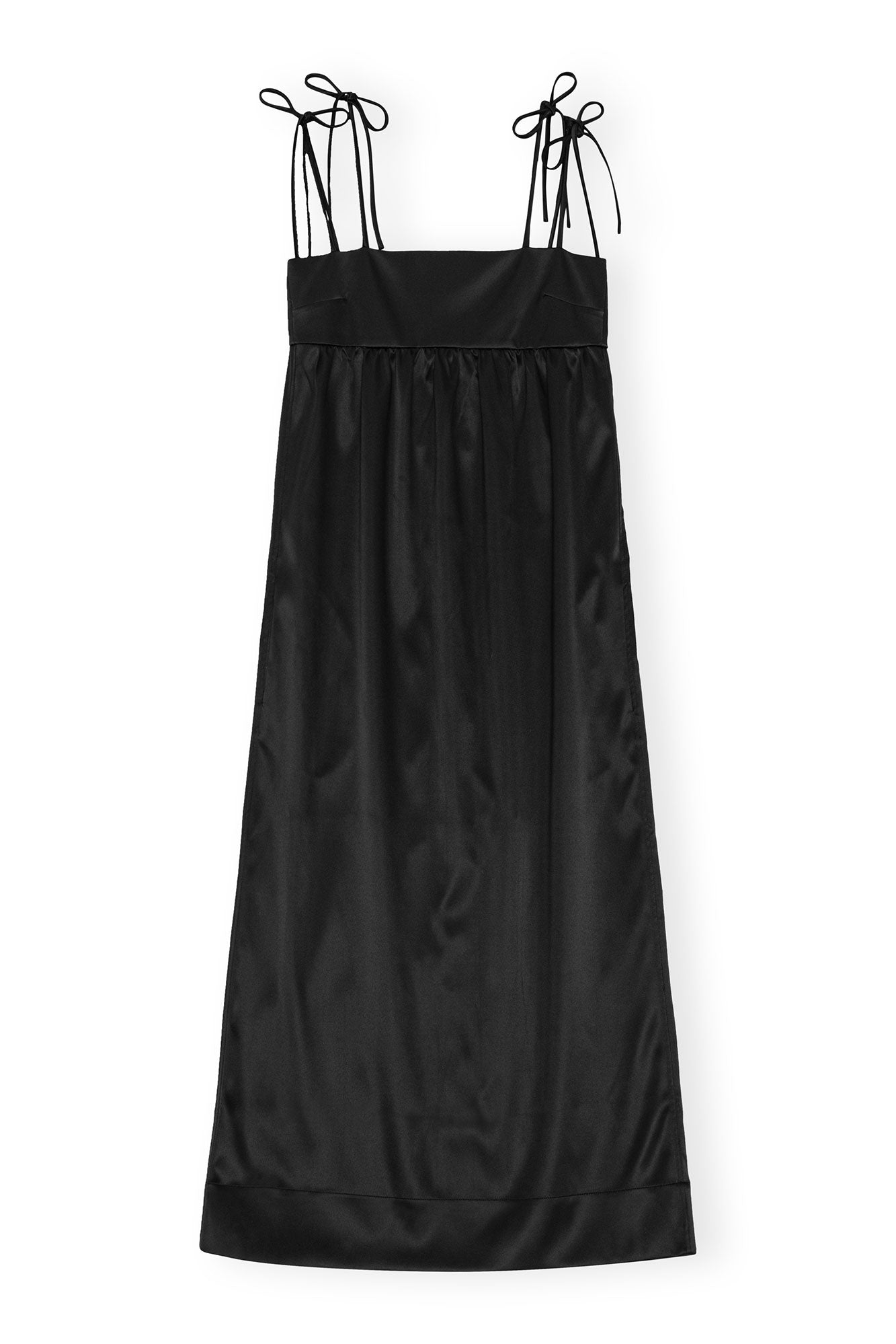 Double Satin String Long Dress | Black