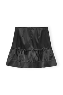 Double Satin Flounce Mini Skirt | Black