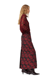 Botanical Jacquard Long Skirt | High Risk Red