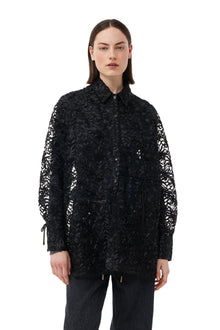 Ribbon Tulle Raglan Shirt | Black