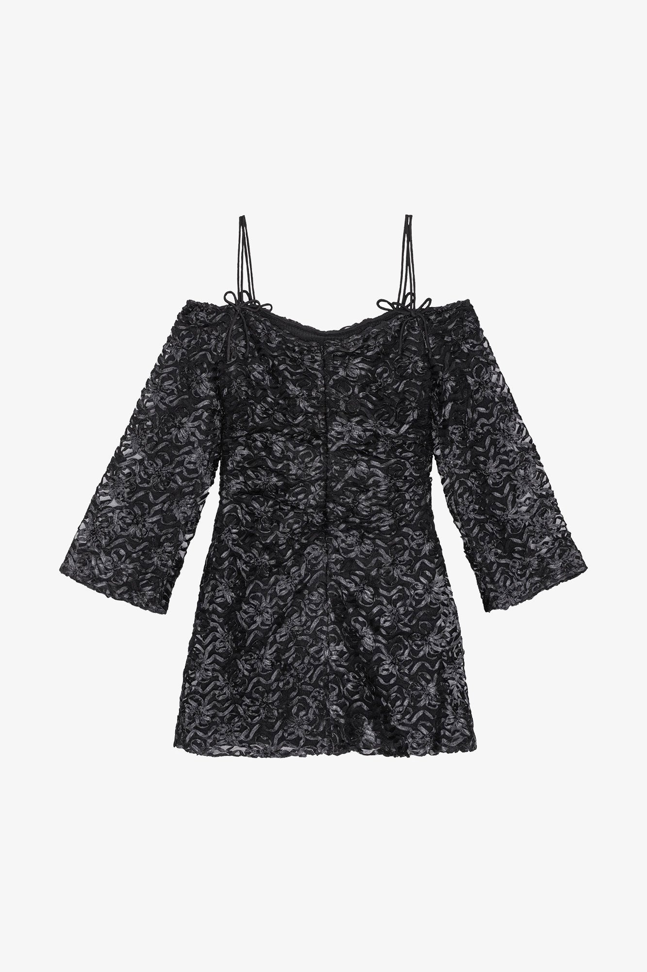 Ribbon Tulle Mini Dress | Black