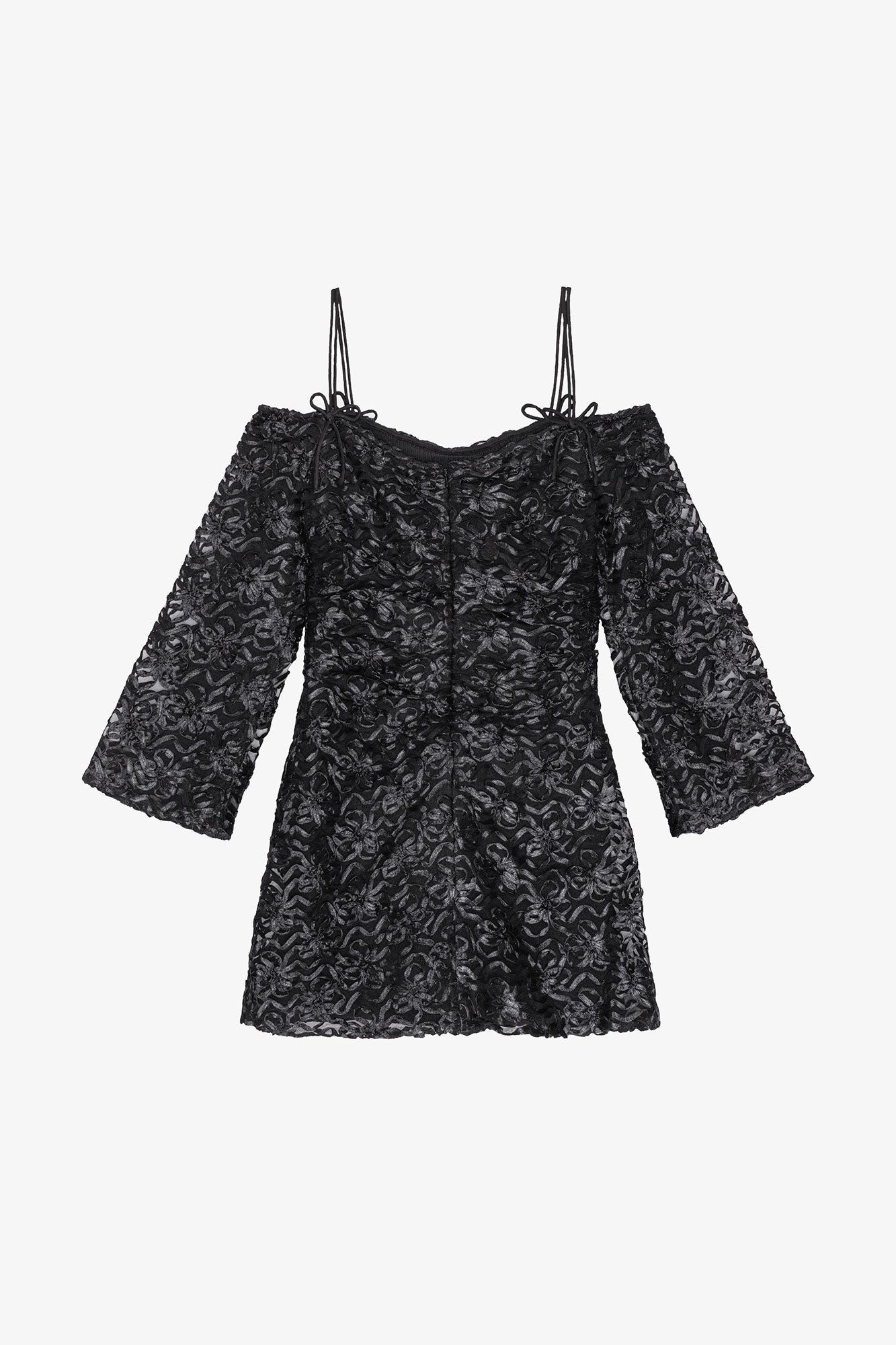 Ribbon Tulle Mini Dress | Black