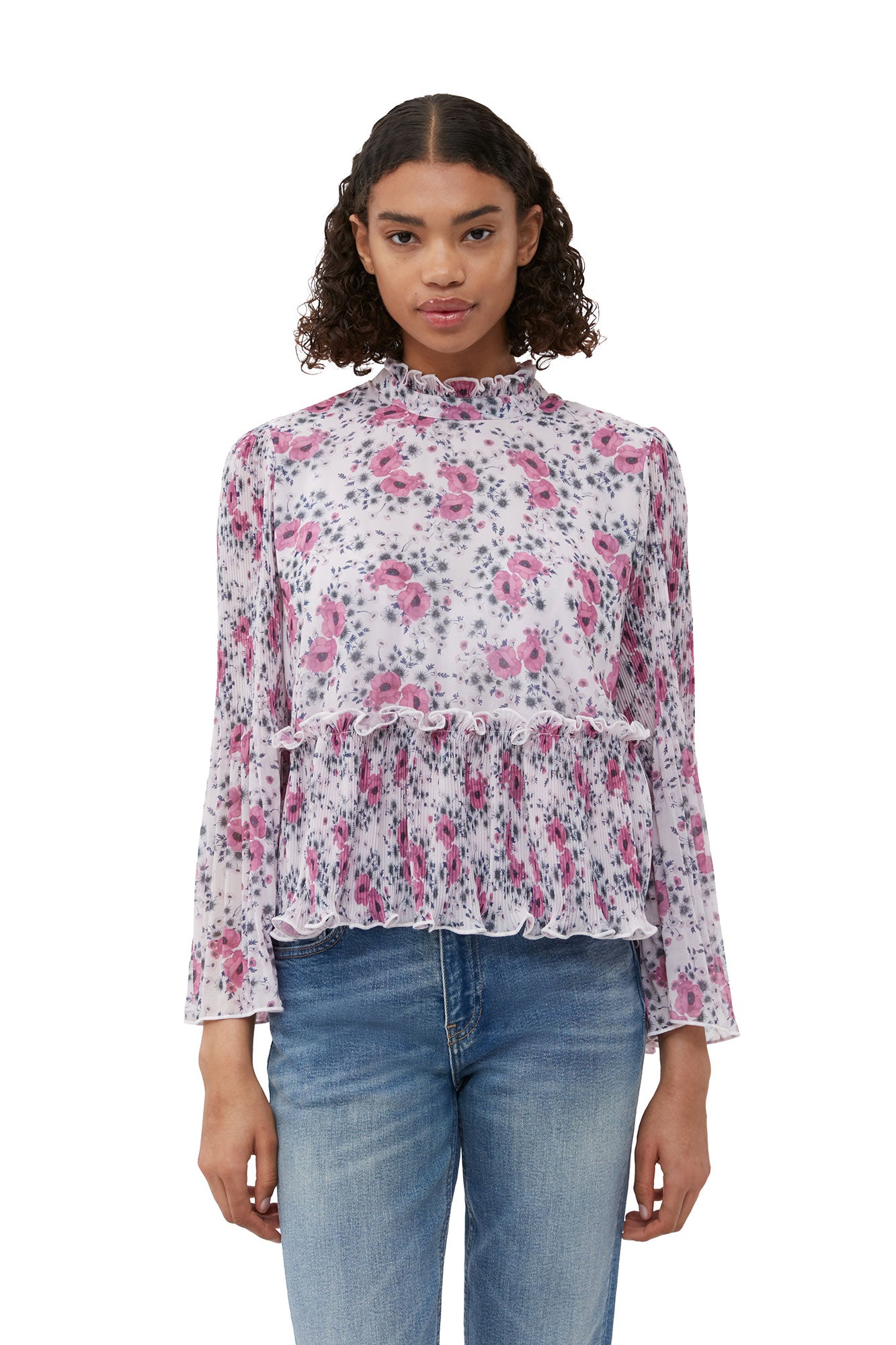 Pleated Georgette Blouse | Mauve Chalk