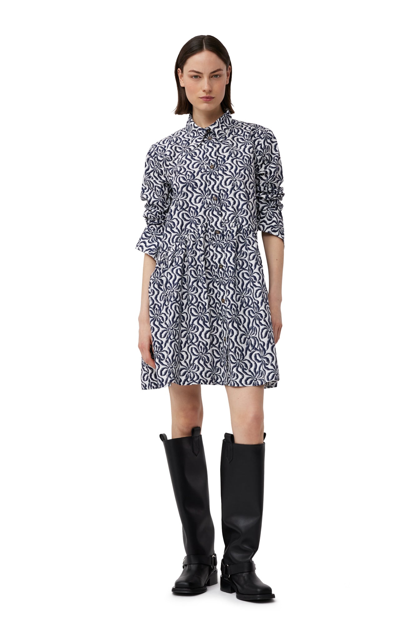 Printed Cotton Mini Shirt Dress | Egret