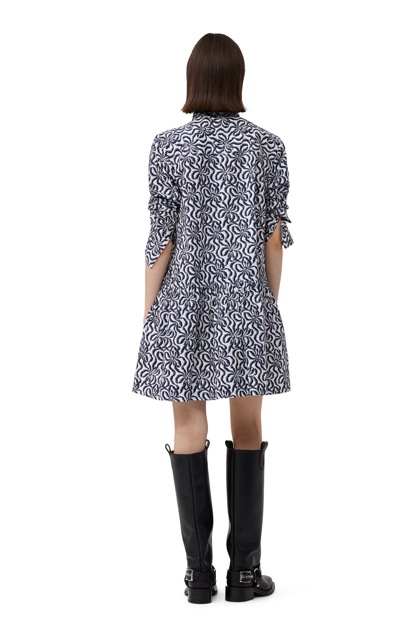 Printed Cotton Mini Shirt Dress | Egret