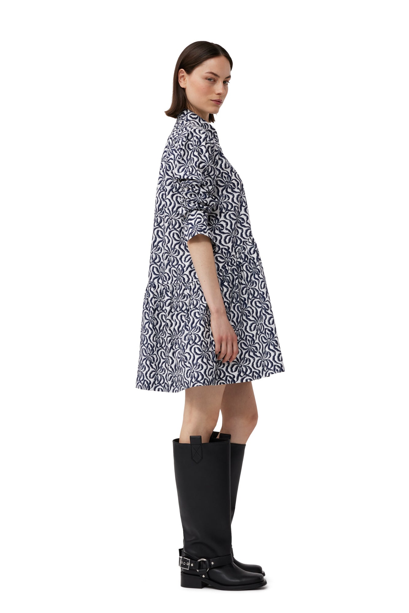 Printed Cotton Mini Shirt Dress | Egret