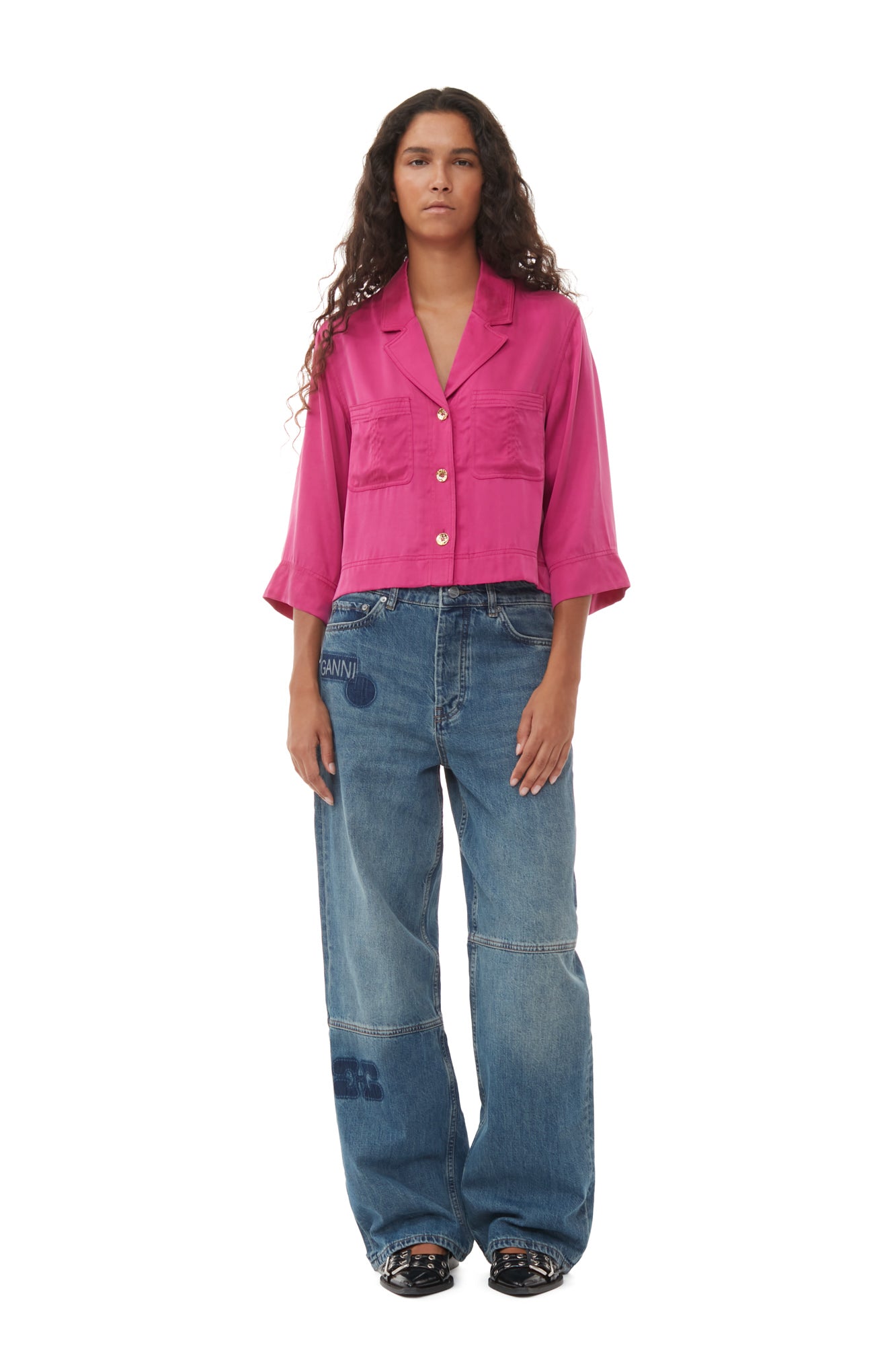 Washed Satin Crop Shirt | Fuchsia Red