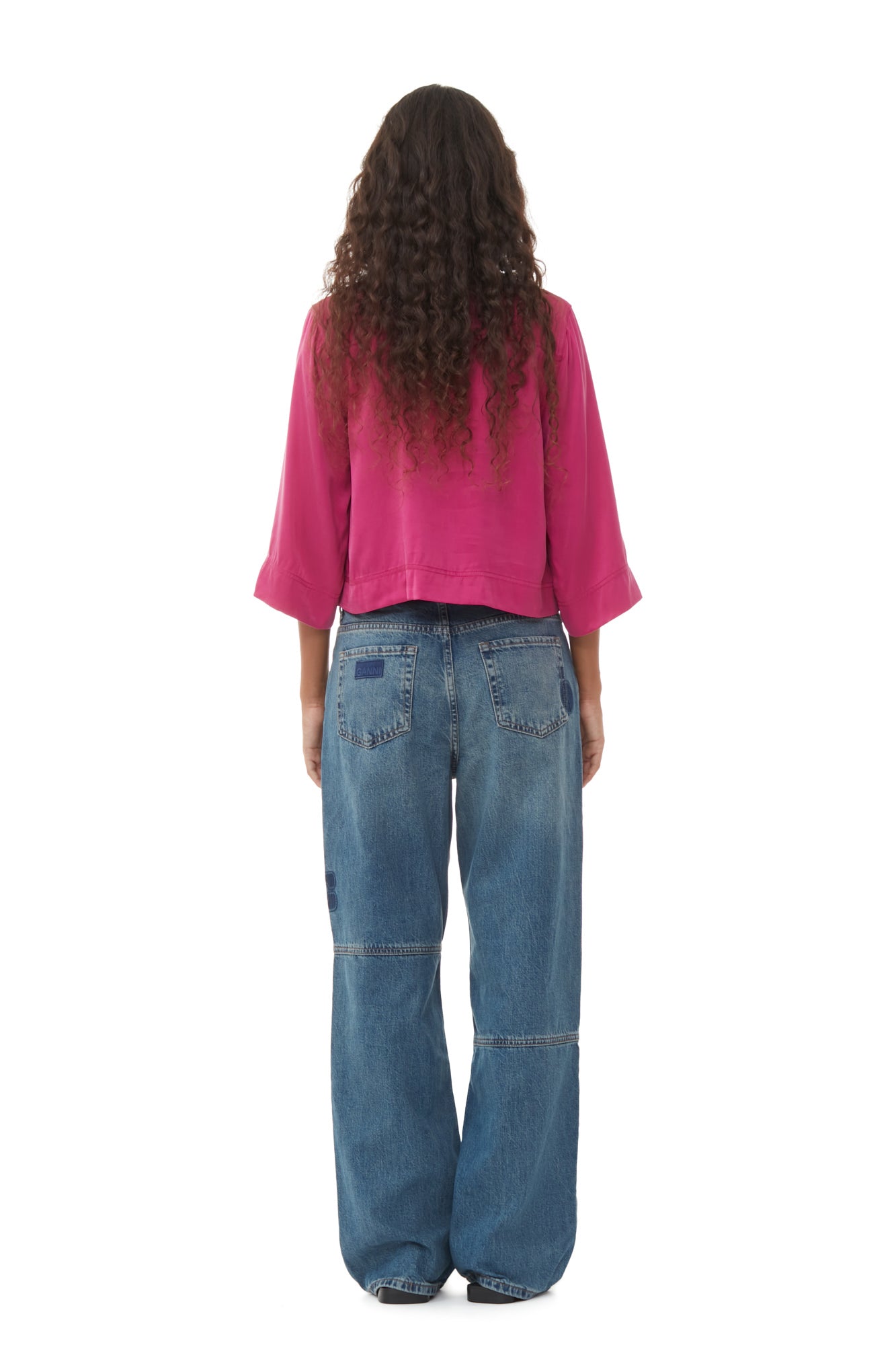 Washed Satin Crop Shirt | Fuchsia Red