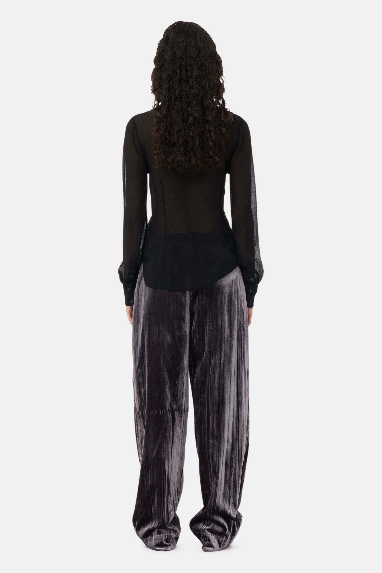 Chiffon Center Ruffle Shirt | Black