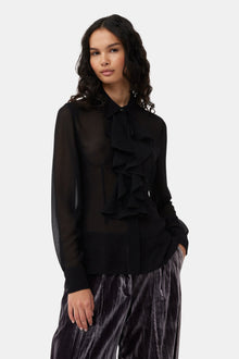 Chiffon Ruffle Shirt | Black