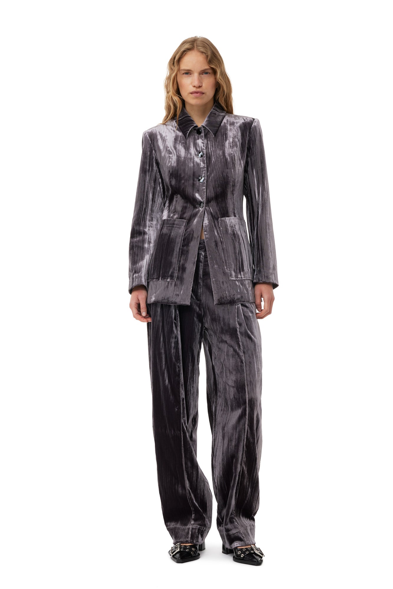 Striped Velvet Blazer | Phantom