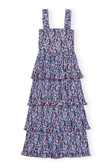 Pleated Georgette Flounce Smock Midi Dress | Multicolor