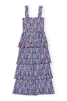 Pleated Georgette Flounce Smock Midi Dress | Multicolor