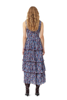 Pleated Georgette Flounce Smock Midi Dress | Multicolor
