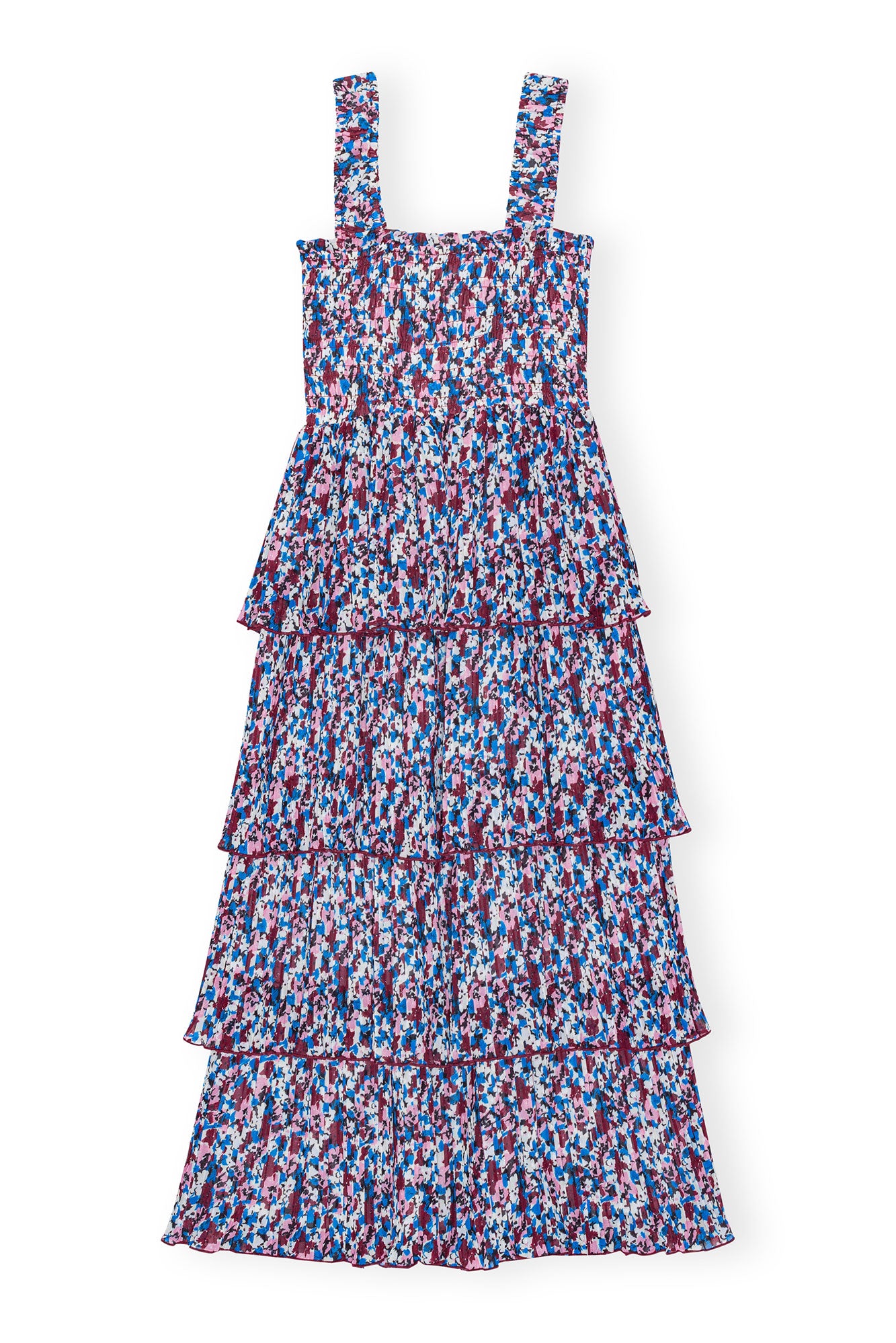 Pleated Georgette Flounce Smock Midi Dress | Multicolor