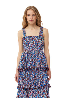 Pleated Georgette Flounce Smock Midi Dress | Multicolor