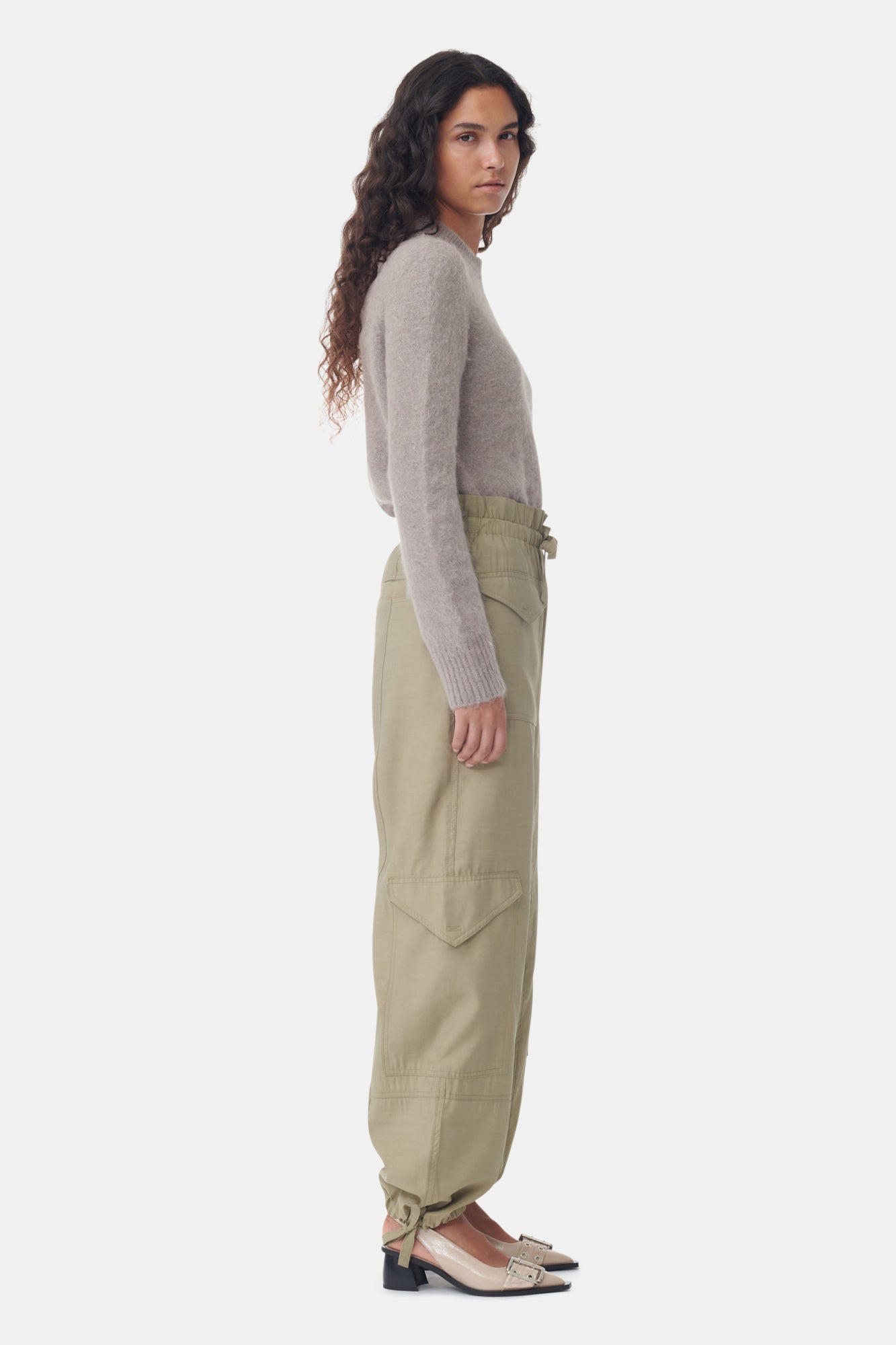 Light Slub High Waist Pocket Trousers | Aloe