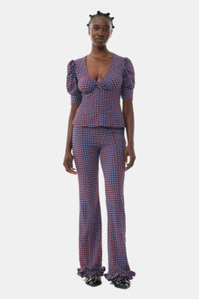 Checkered Stretch Seersucker Frill Trousers | Racing Red