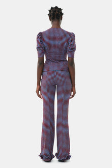 Checkered Stretch Seersucker Frill Trousers | Racing Red
