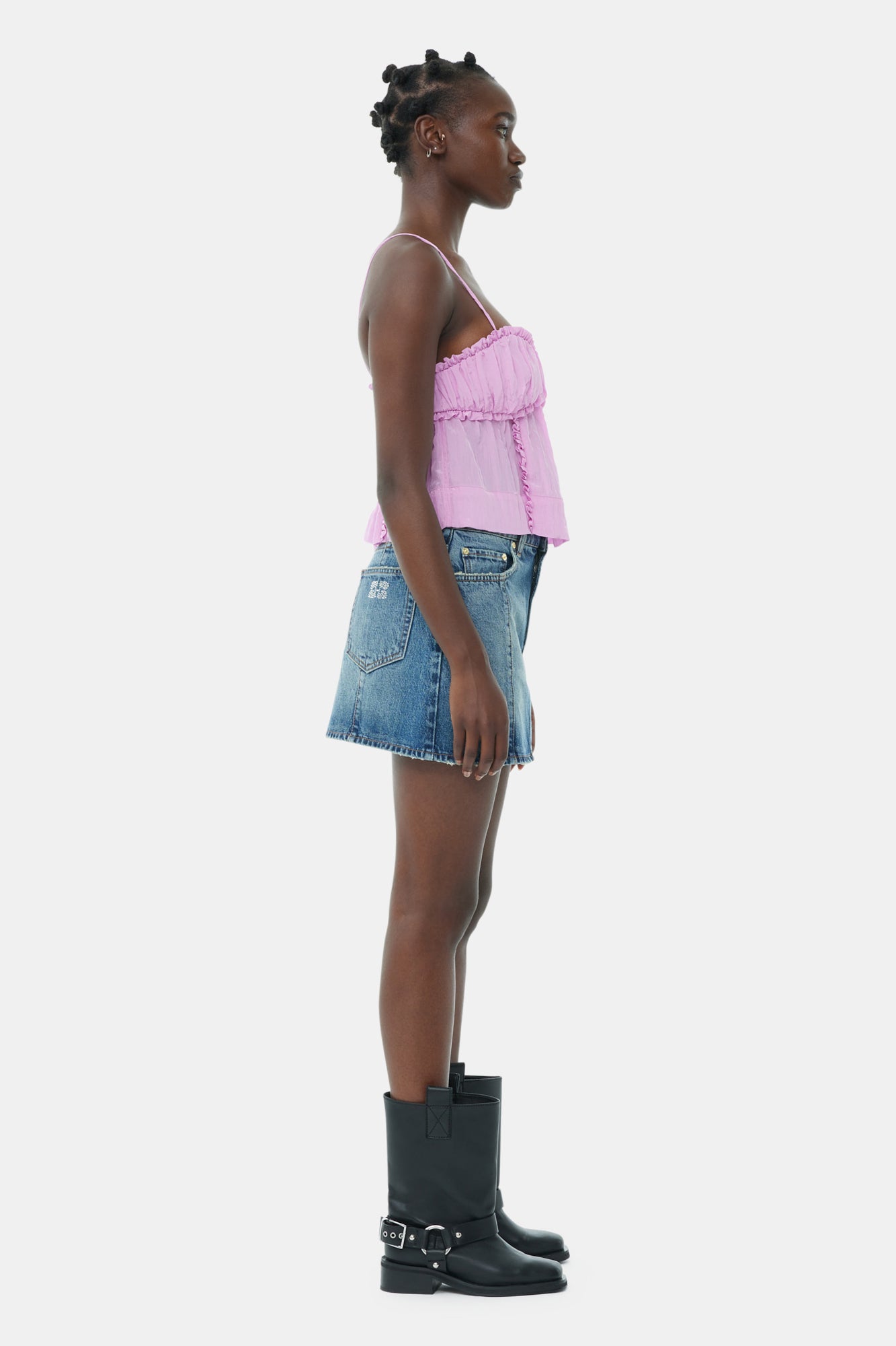 Shiny Tech Strap Top | Lilac Sachet