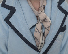 Unisex | and Striped Logo Chiffon Scarf | Black x Beige