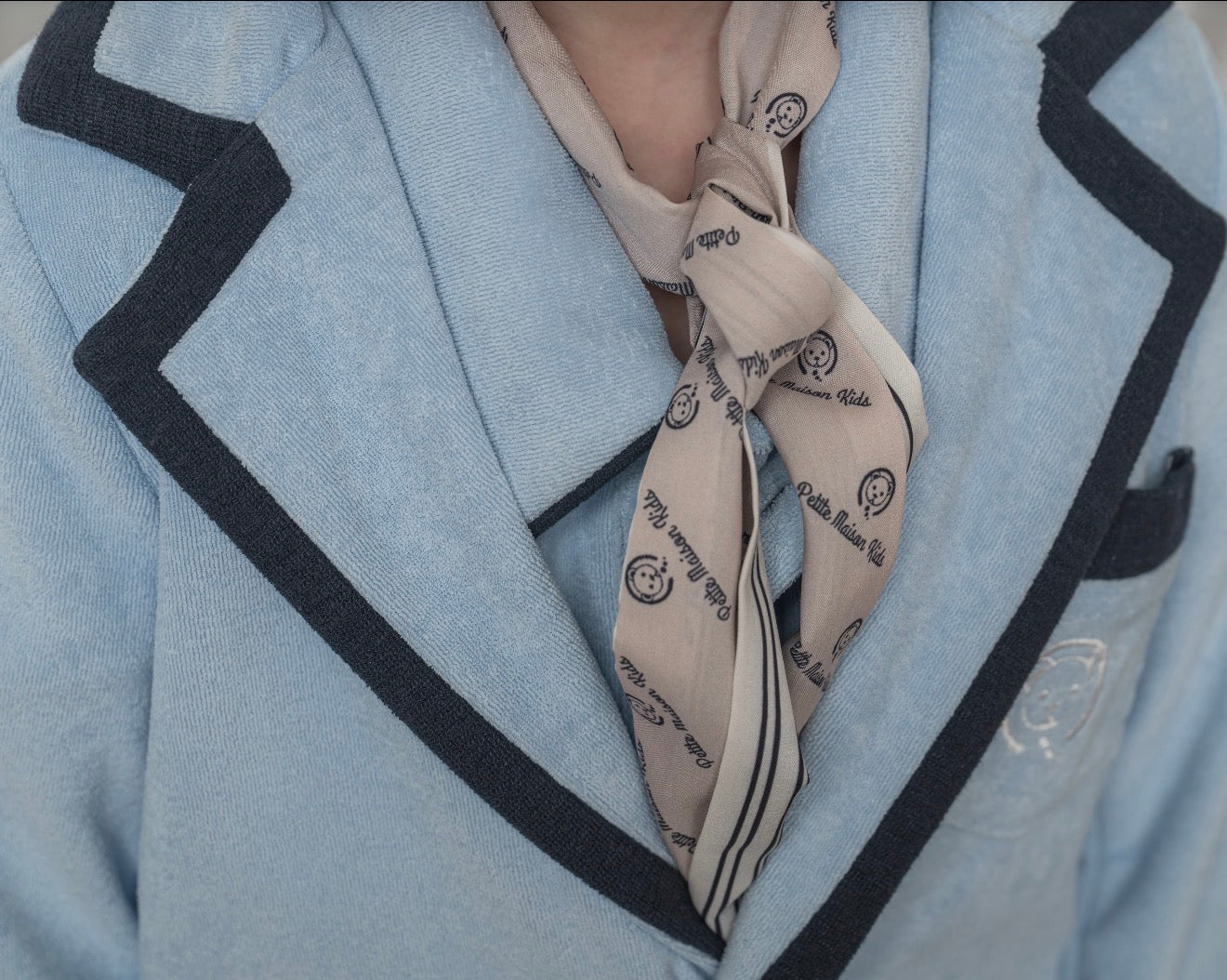 Unisex | and Striped Logo Chiffon Scarf | Black x Beige