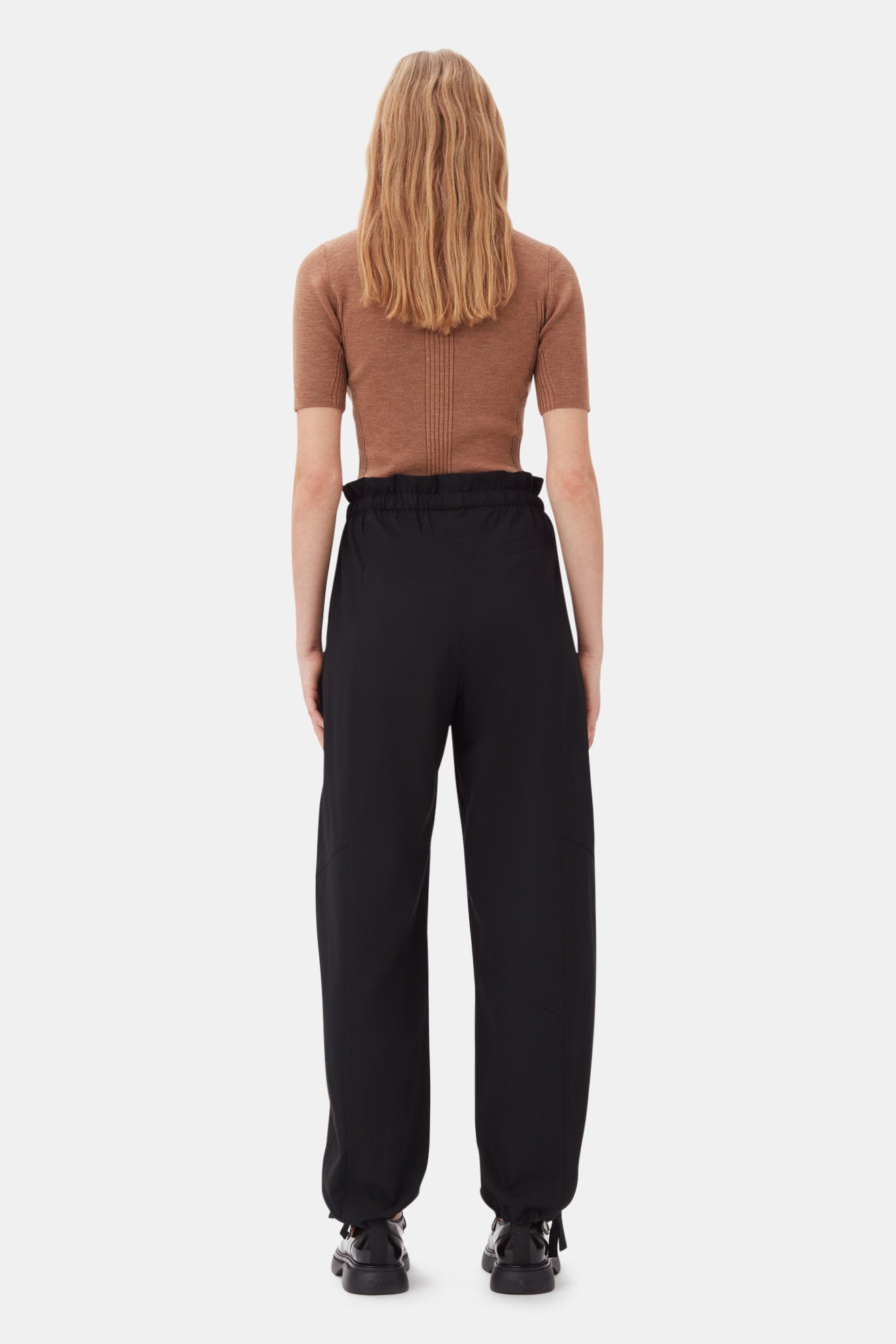 Drapey Melange Elasticated Waist Trousers | Black