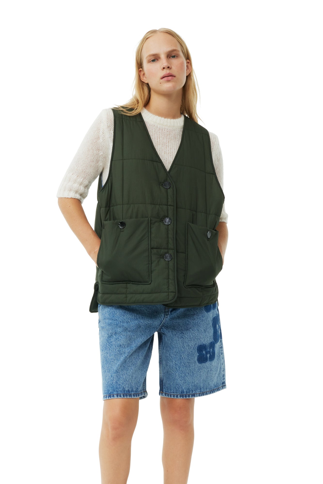 Quilt Boxy Vest | Kombu Green