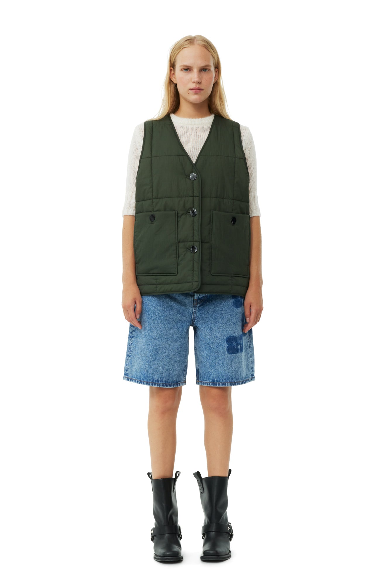 Quilt Boxy Vest | Kombu Green