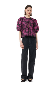 Botanical Jacquard Peplum Blouse | Cone Flower