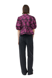 Botanical Jacquard Peplum Blouse | Cone Flower