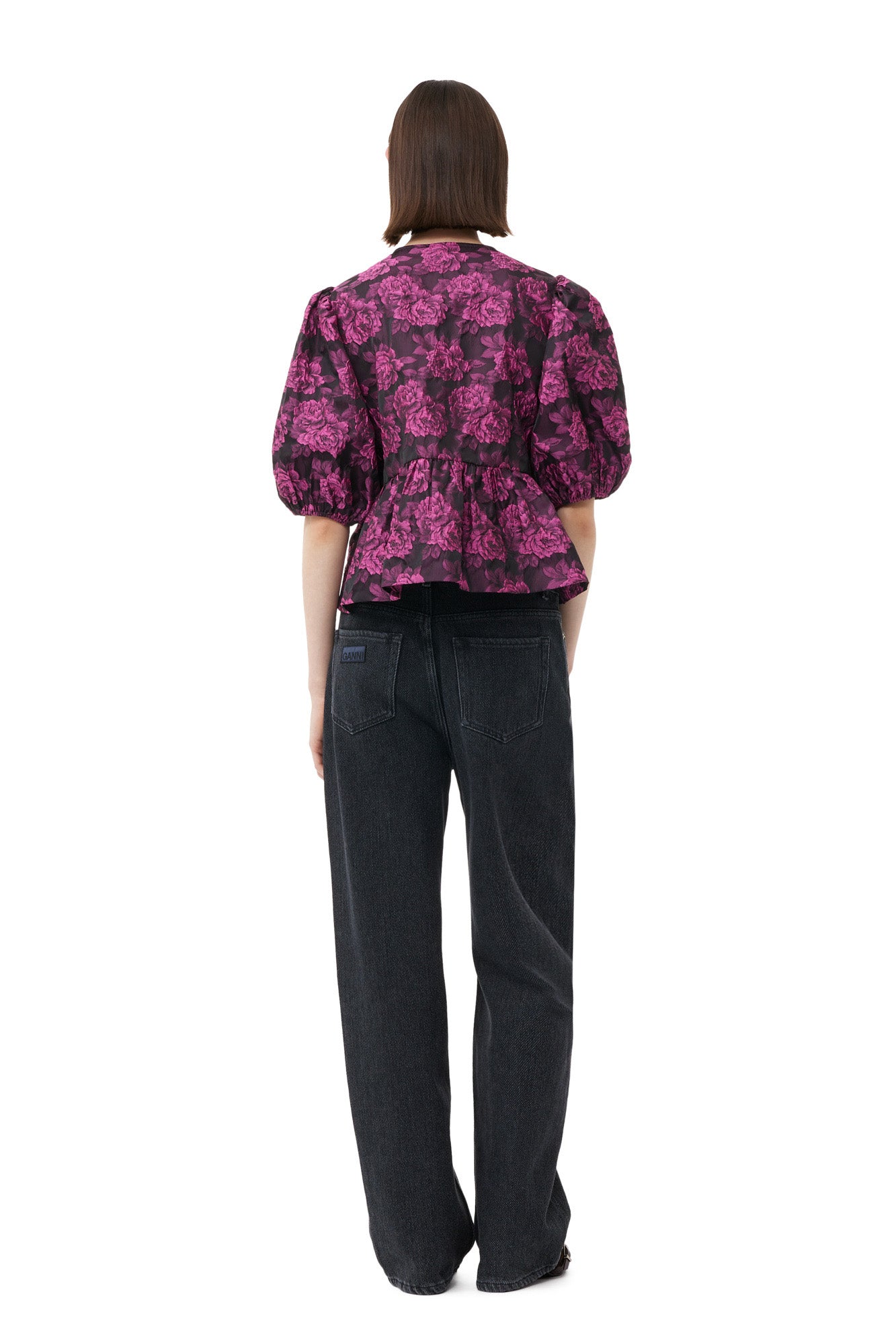 Botanical Jacquard Peplum Blouse | Cone Flower