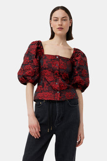 Botanical Jacquard Fitted Blouse | High Risk Red