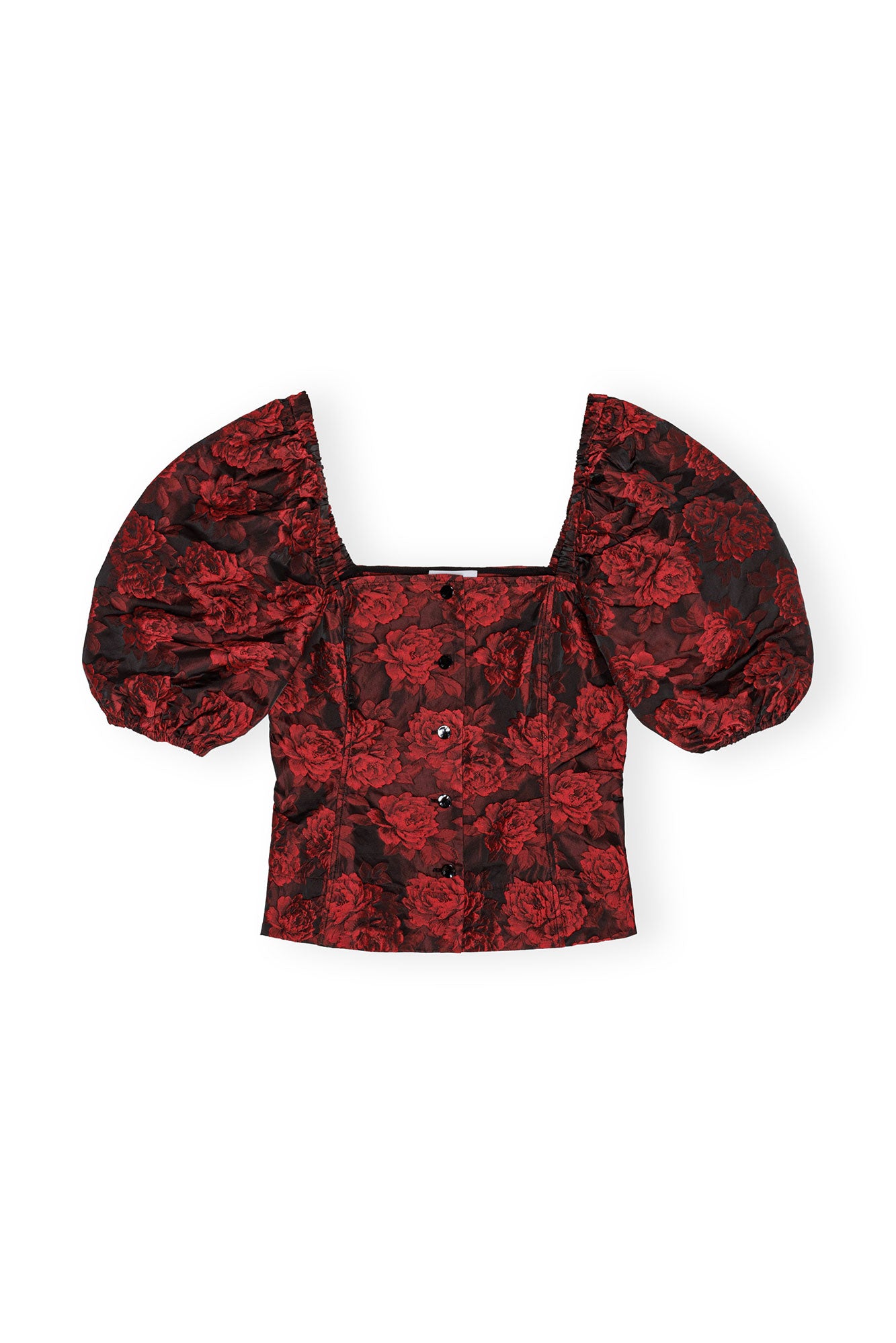 Botanical Jacquard Fitted Blouse | High Risk Red