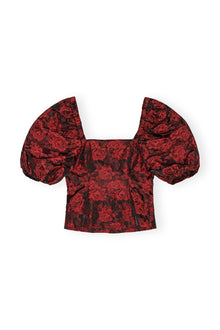 Botanical Jacquard Fitted Blouse | High Risk Red