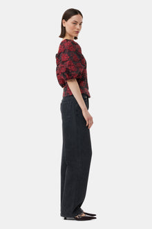 Botanical Jacquard Fitted Blouse | High Risk Red