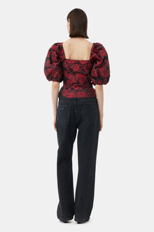 Botanical Jacquard Fitted Blouse | High Risk Red