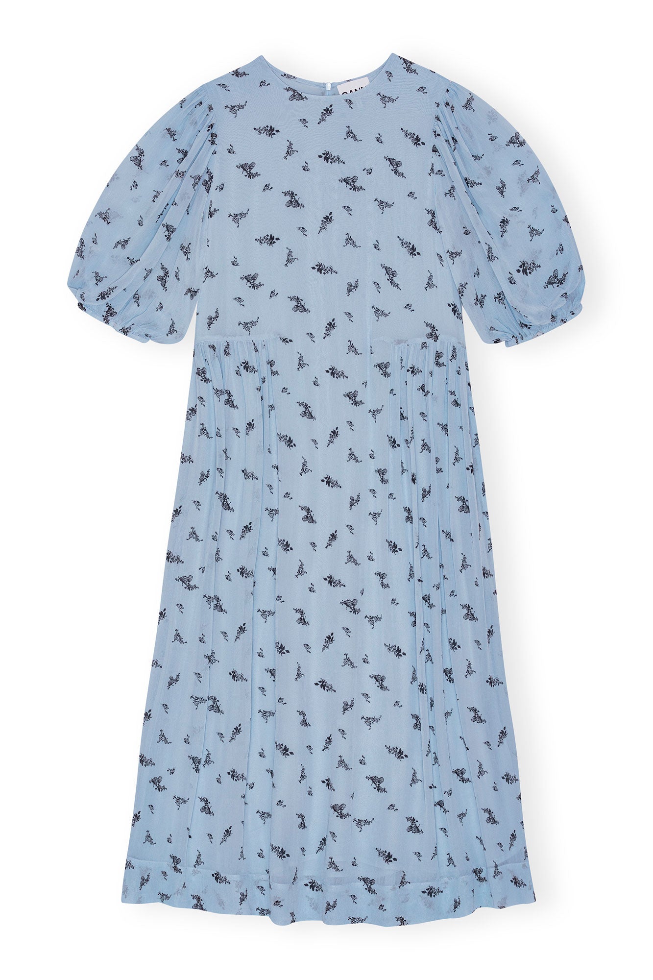 Printed Georgette Puff Sleeve Midi Dress | Brunnera Blue