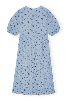 Printed Georgette Puff Sleeve Midi Dress | Brunnera Blue