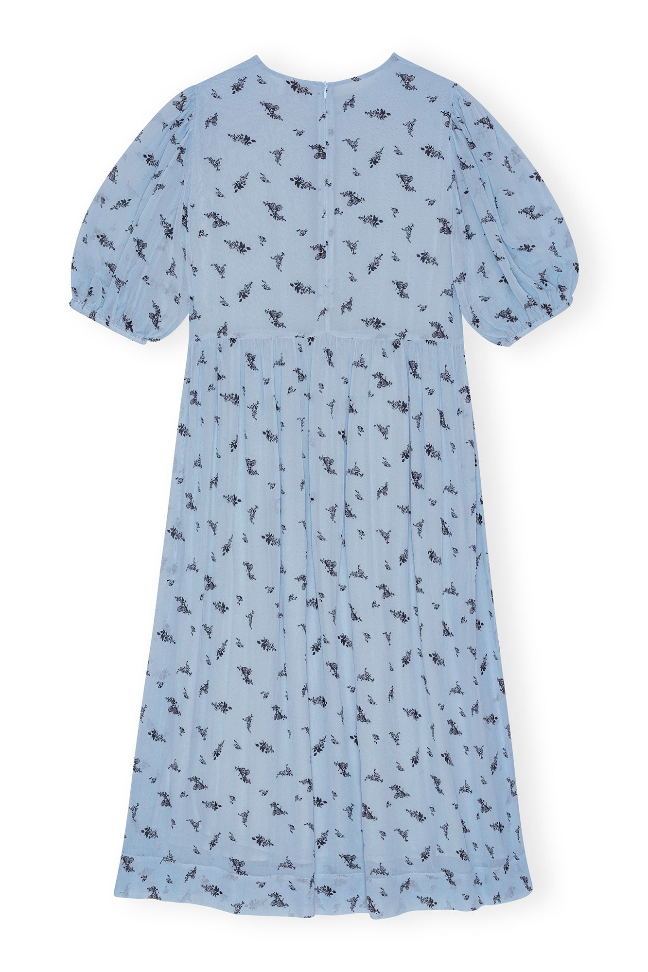 Printed Georgette Puff Sleeve Midi Dress | Brunnera Blue